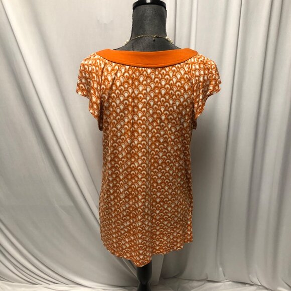 Apt 9 Top Womens Size Large Orange White Cap Sleeve Braided Neckline Blouse - Picture 4 of 8